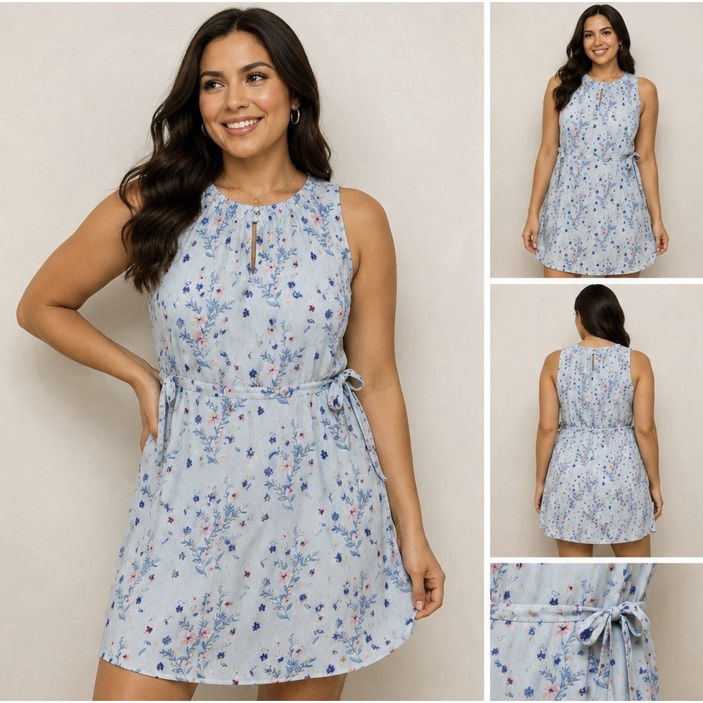 JUICY COUTURE - WOMEN'S XS - BLUE FLORAL‎ SLEEVLESS TIES AT WAIST DRESS #23